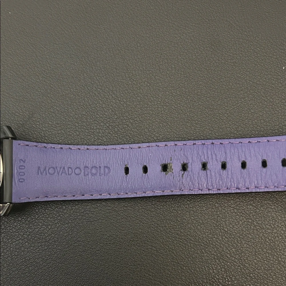 Movado Black Minimalist Dial Watch with Rainbow Crystal Accent